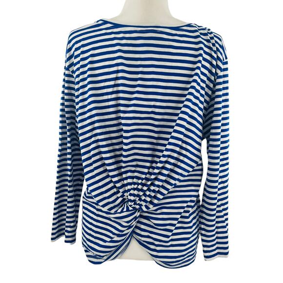 J Crew Navy Blue White Stripe Knit Long Sleeve Back Knot Twist Boat Neck Top XXL - Picture 3 of 9